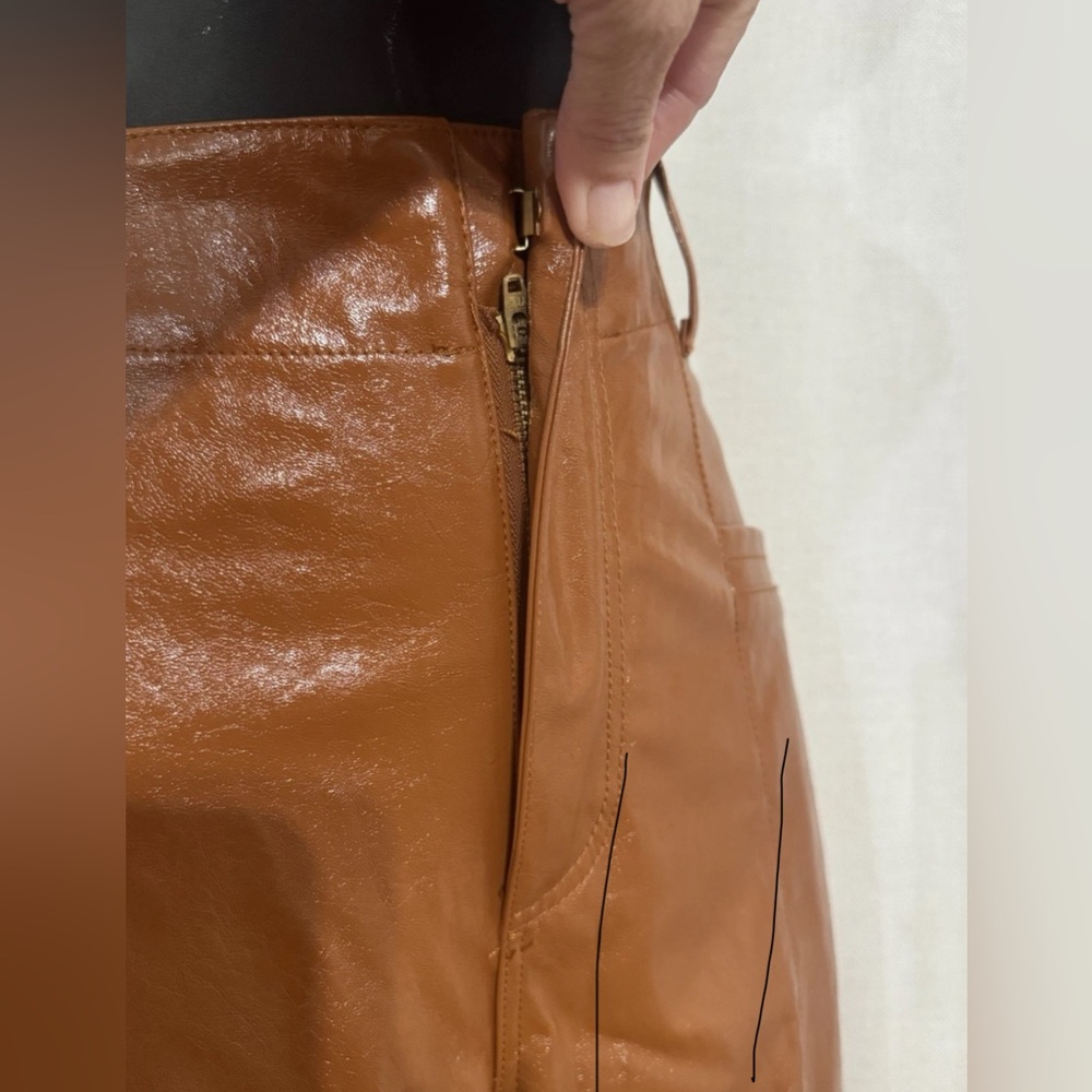 Free People Tan Faux Leather Wide Leg Pants Size 8 - Picture 11 of 16